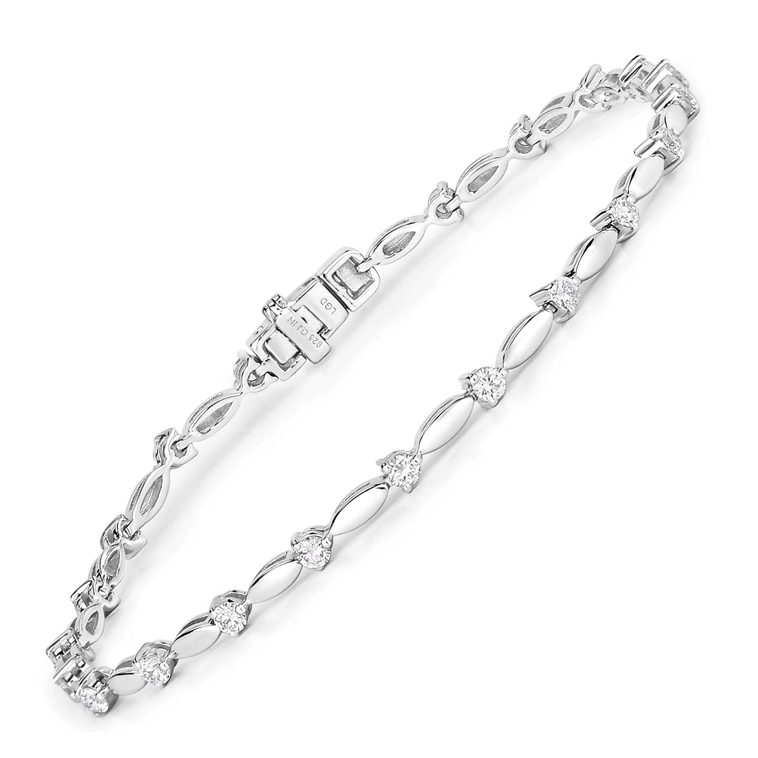 1.05 Cttw Round White Lab Grown Diamond Rhodium over Silver Bracelet