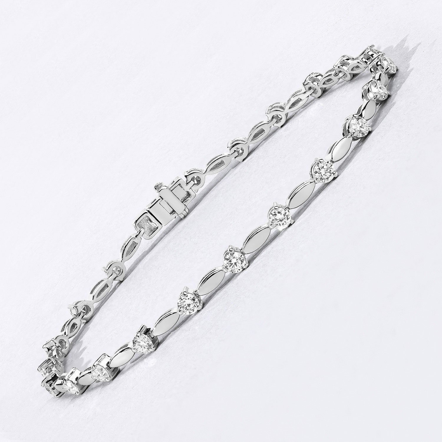 2.10 Cttw Round White Lab Grown Diamond Rhodium over Silver Tennis Bracelet