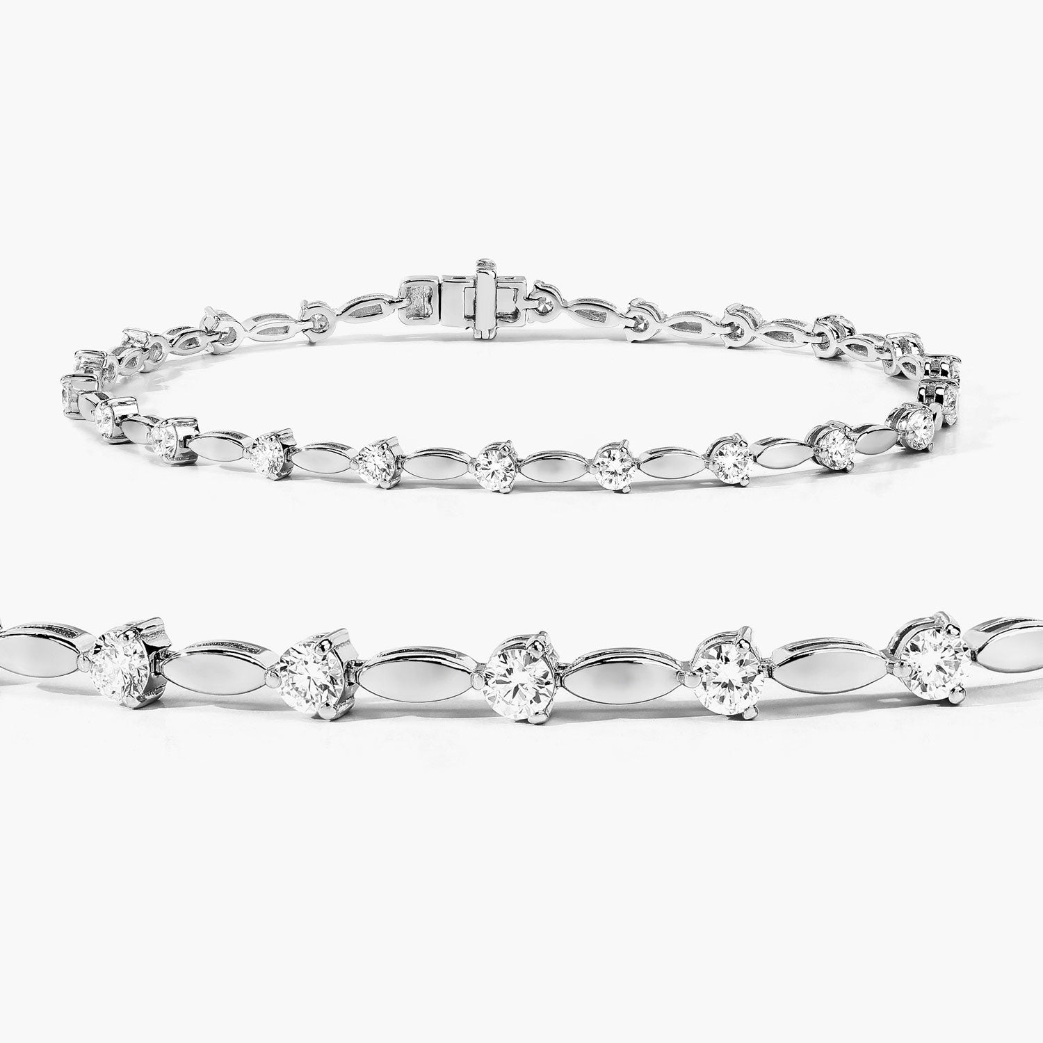 2.10 Cttw Round White Lab Grown Diamond Rhodium over Silver Tennis Bracelet