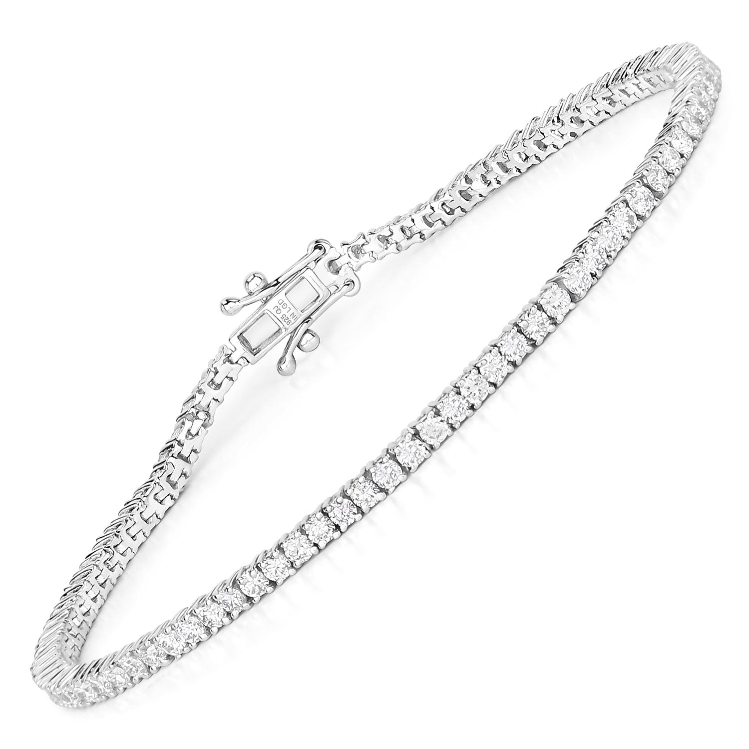 3.35 Cttw Round White Lab Grown Diamond Rhodium over Silver Tennis Bracelet