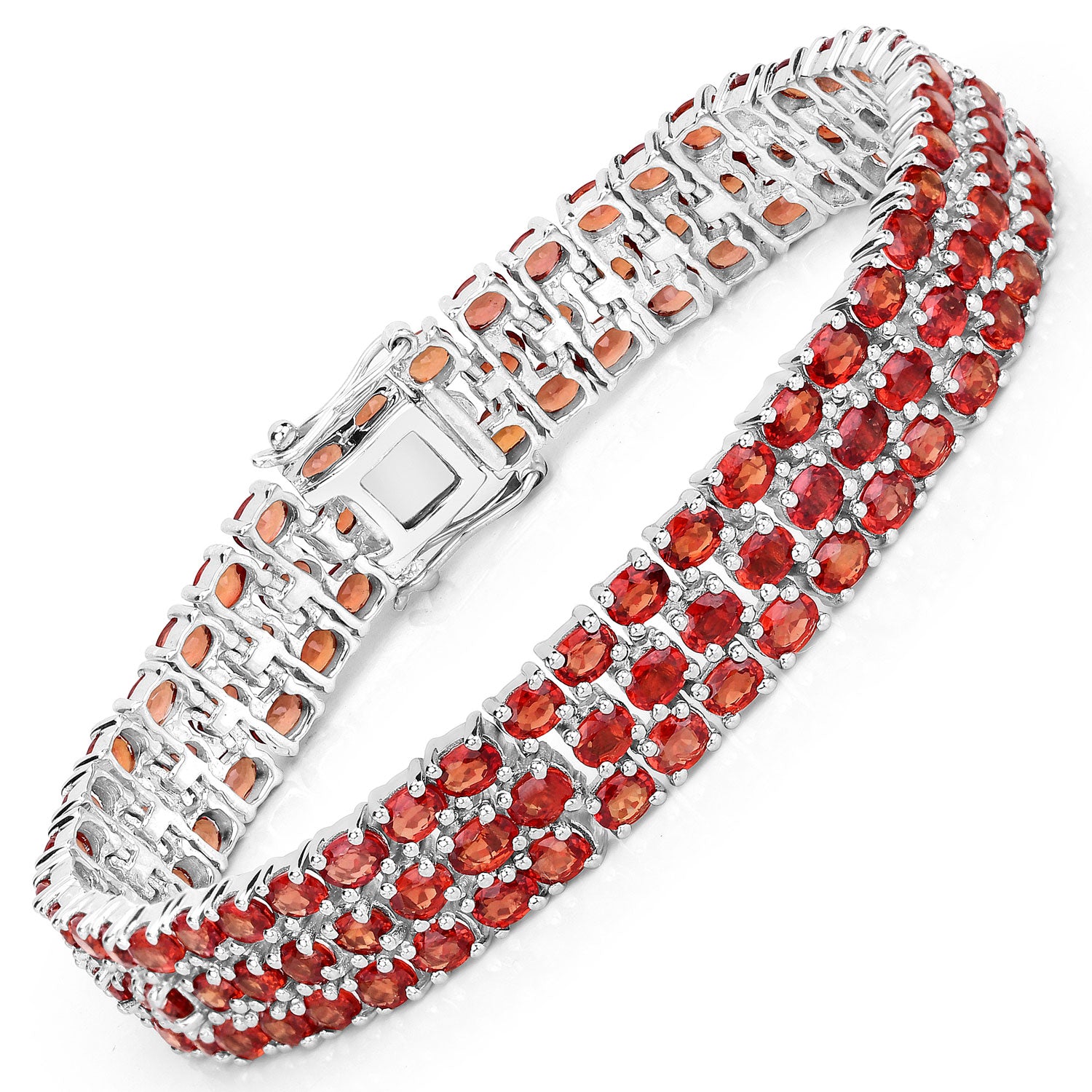 26.88 Cttw Oval Orange Sapphire Rhodium over Silver Tennis Bracelet