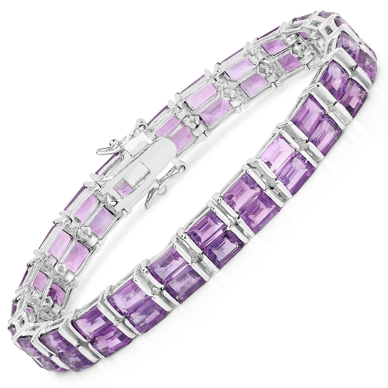 24.00 Cttw Octagon Purple Amethyst Rhodium over Silver Tennis Bracelet