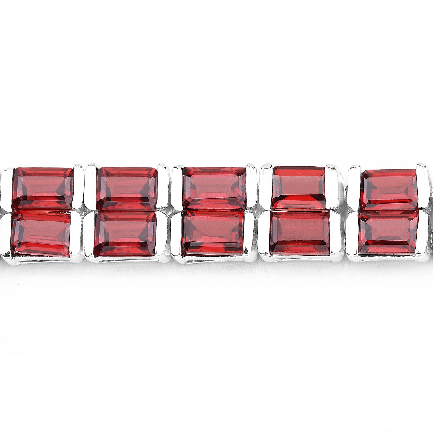 24.00 Cttw Octagon Red Garnet Rhodium over Silver Tennis Bracelet