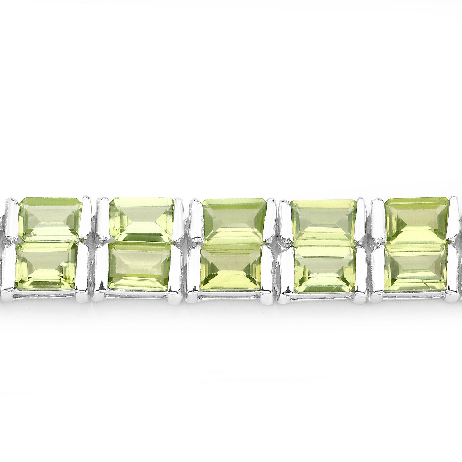 26.40 Cttw Octagon Green Peridot Rhodium over Silver Tennis Bracelet