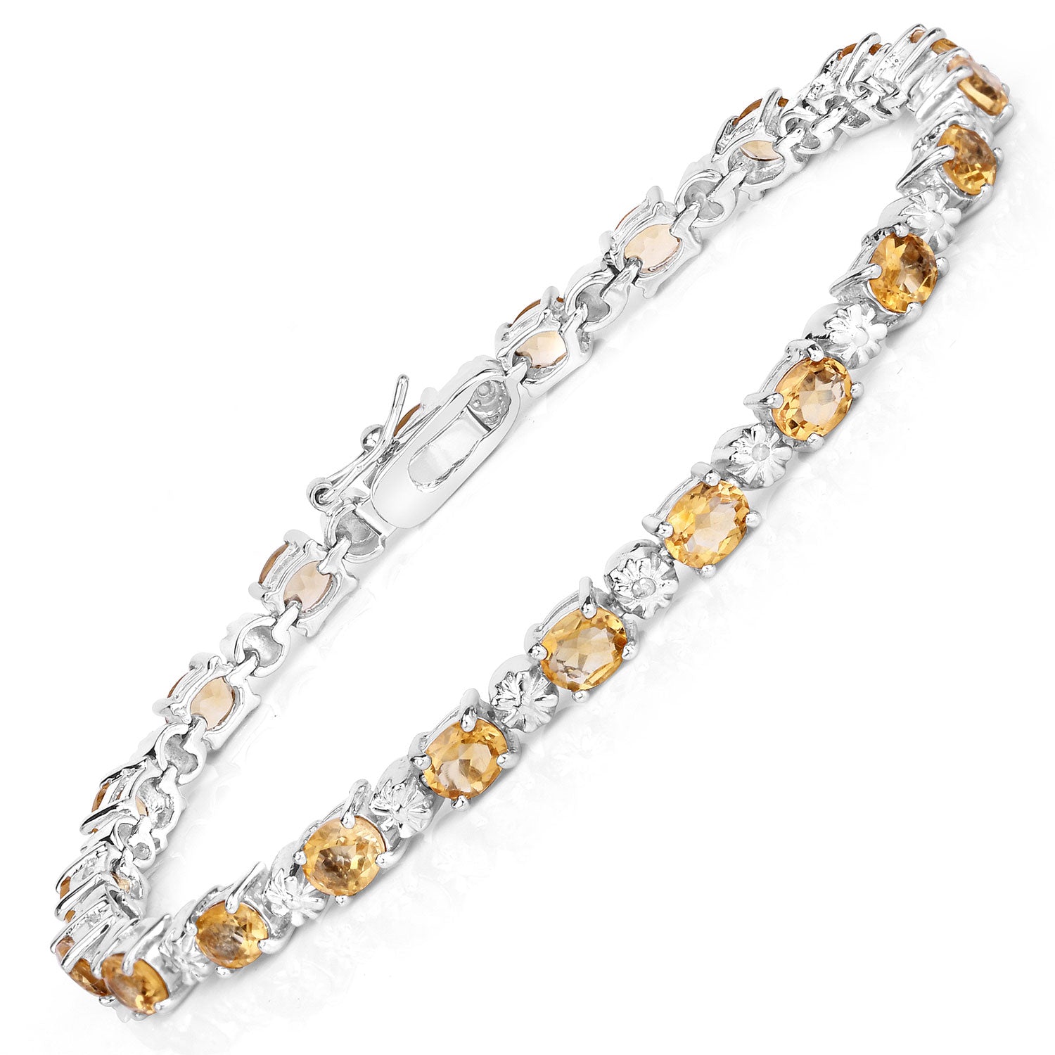 6.95 Cttw Oval Yellow Citrine and White Topaz Rhodium over Silver Tennis Bracelet