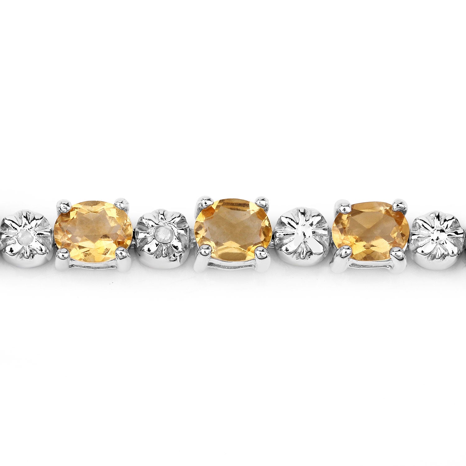 6.95 Cttw Oval Yellow Citrine and White Topaz Rhodium over Silver Tennis Bracelet