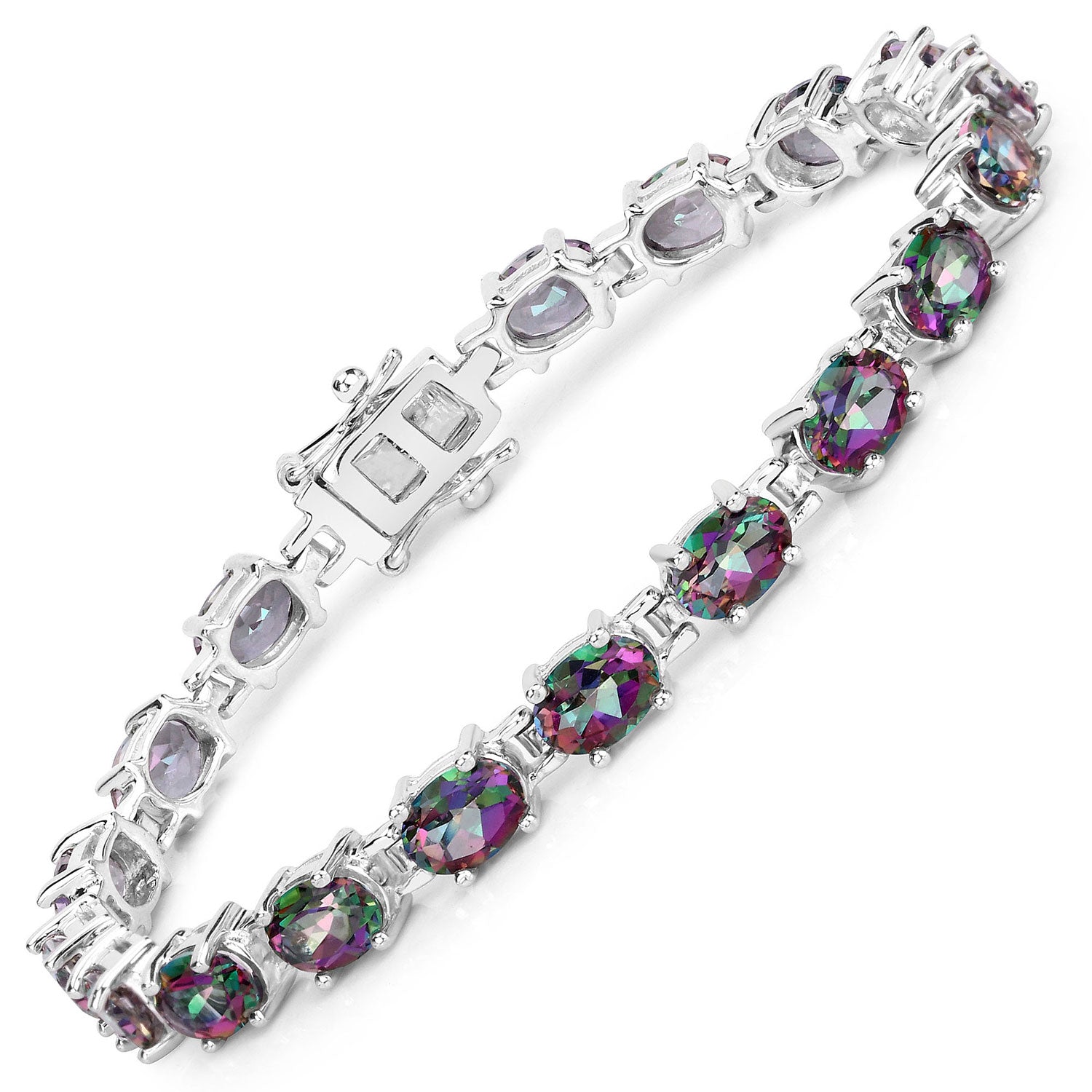 13.30 Cttw Oval Rainbow Quartz Rhodium over Silver Tennis Bracelet
