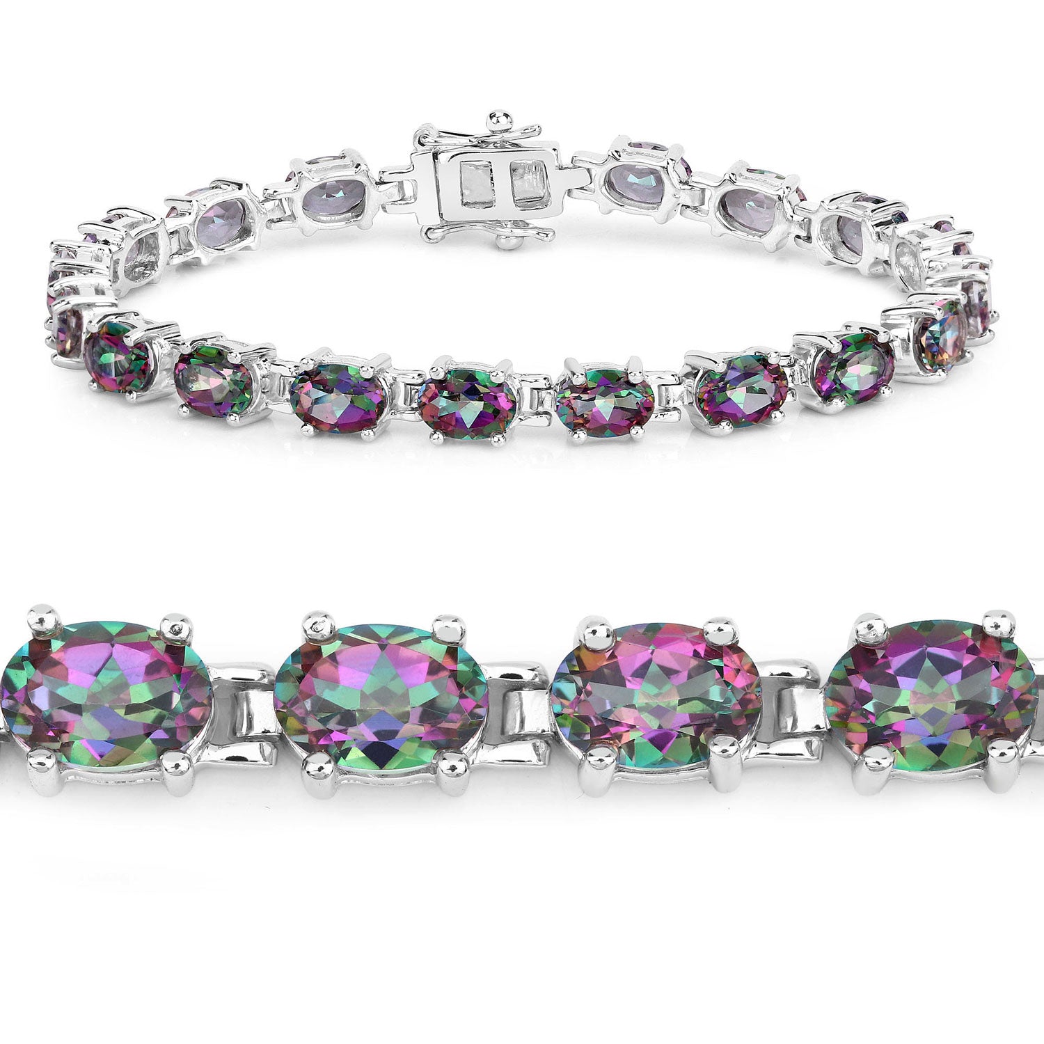 13.30 Cttw Oval Rainbow Quartz Rhodium over Silver Tennis Bracelet