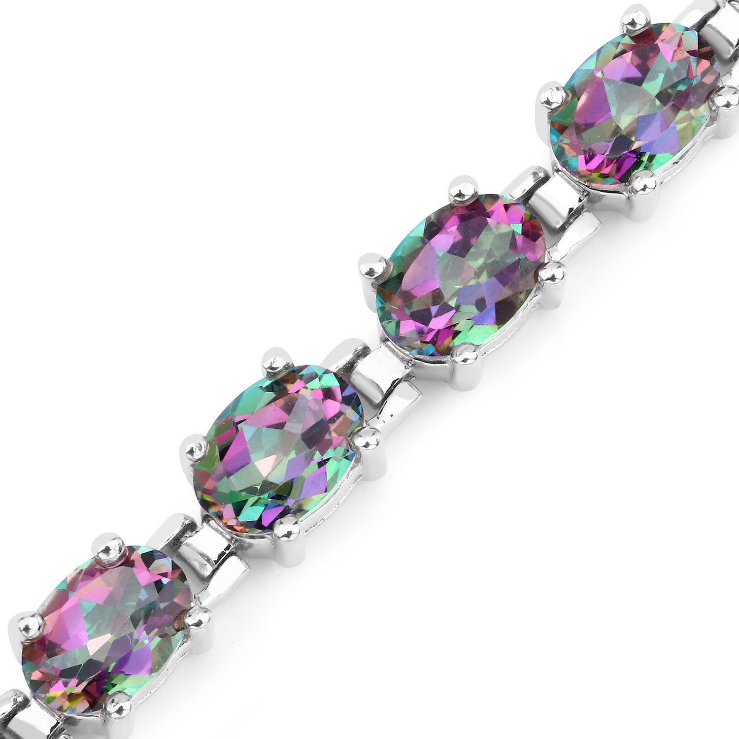 13.30 Cttw Oval Rainbow Quartz Rhodium over Silver Tennis Bracelet