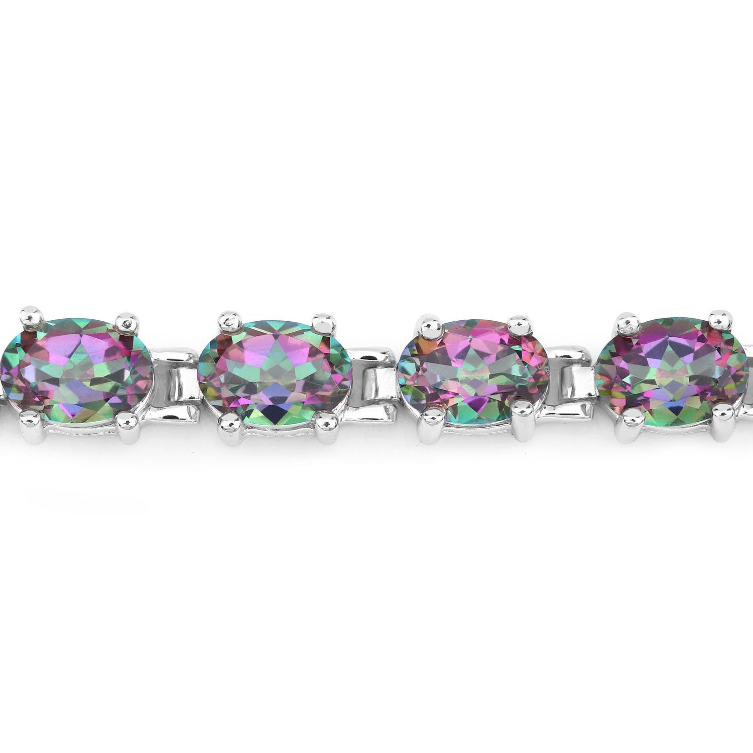 13.30 Cttw Oval Rainbow Quartz Rhodium over Silver Tennis Bracelet