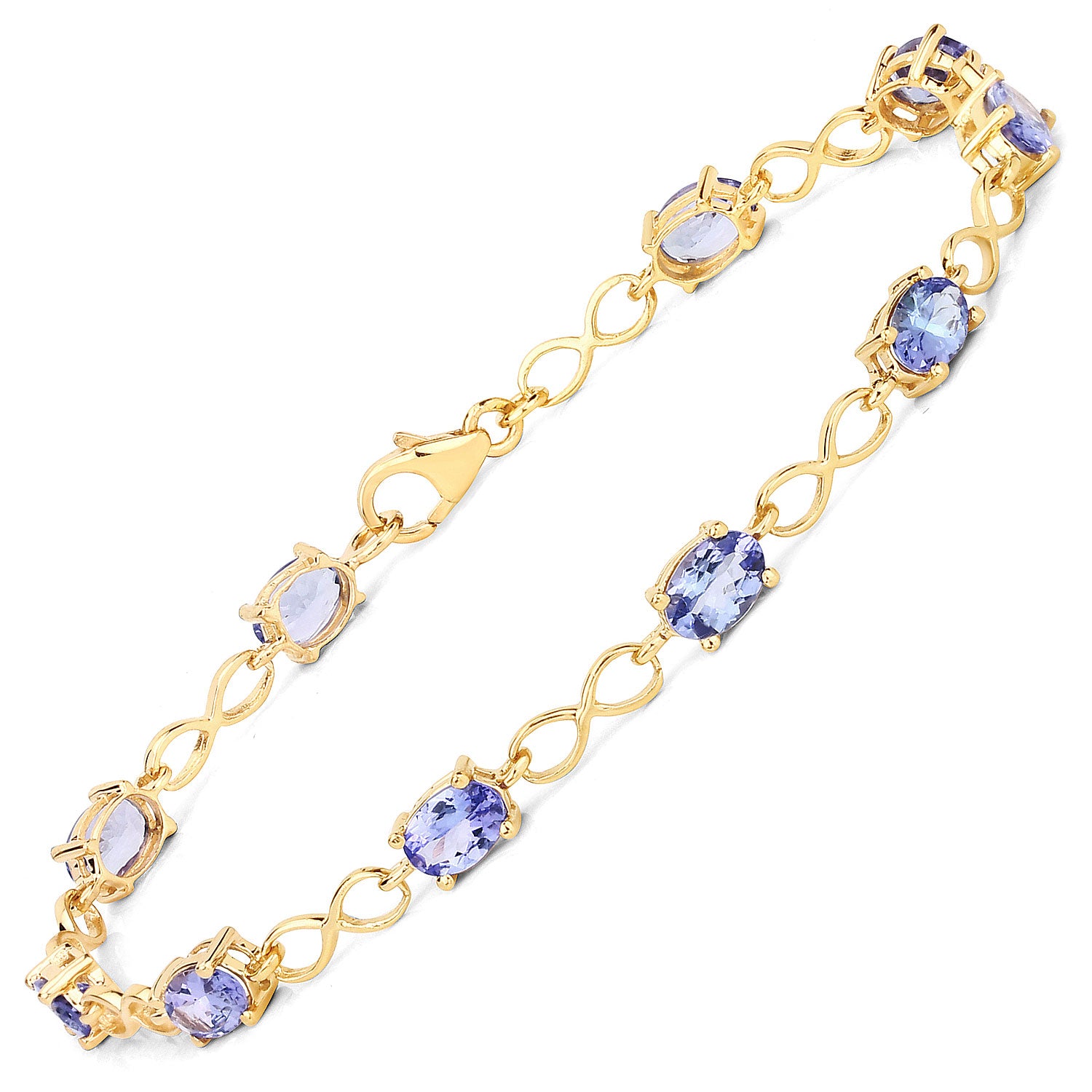 4.40 Cttw Oval Violet Tanzanite 14K Yellow Gold Plated Silver Link Bracelet
