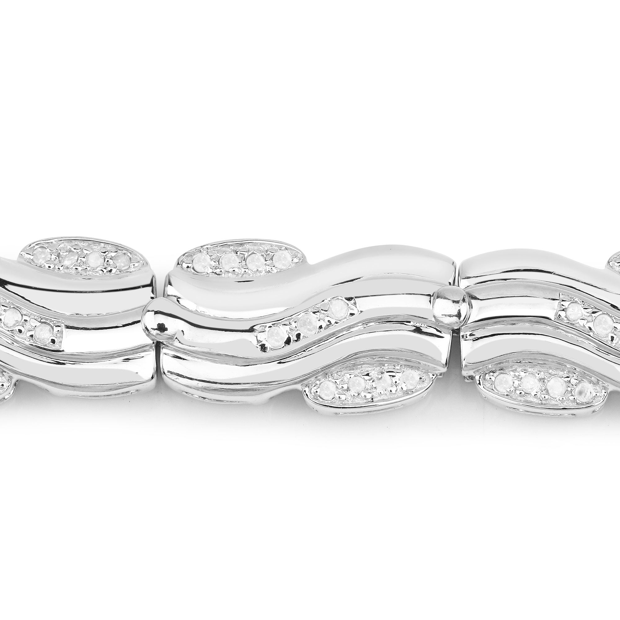 0.84 Cttw Round Diamond 14K White Gold Plated Silver Wave Link Bracelet