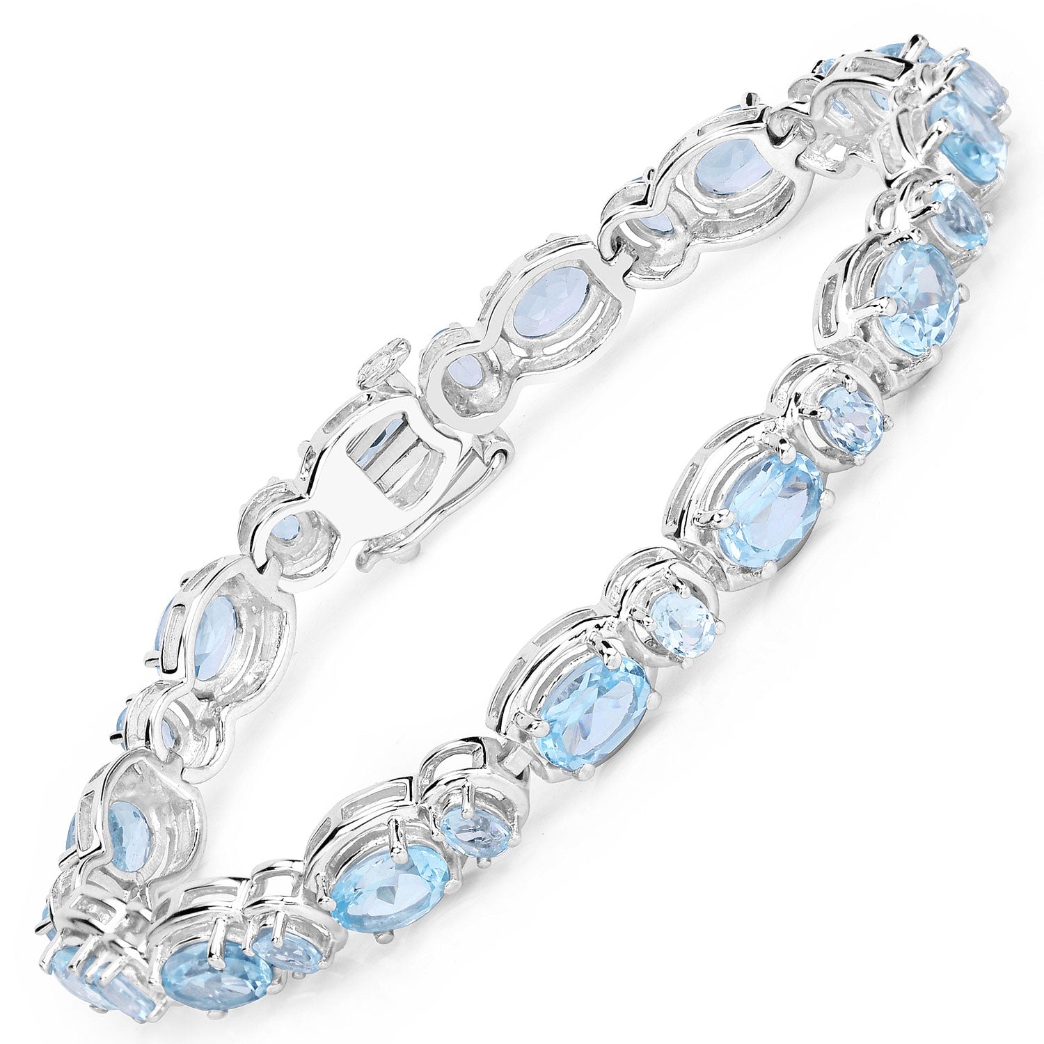 15.96 Cttw Oval Blue Topaz Rhodium over Silver Tennis Bracelet