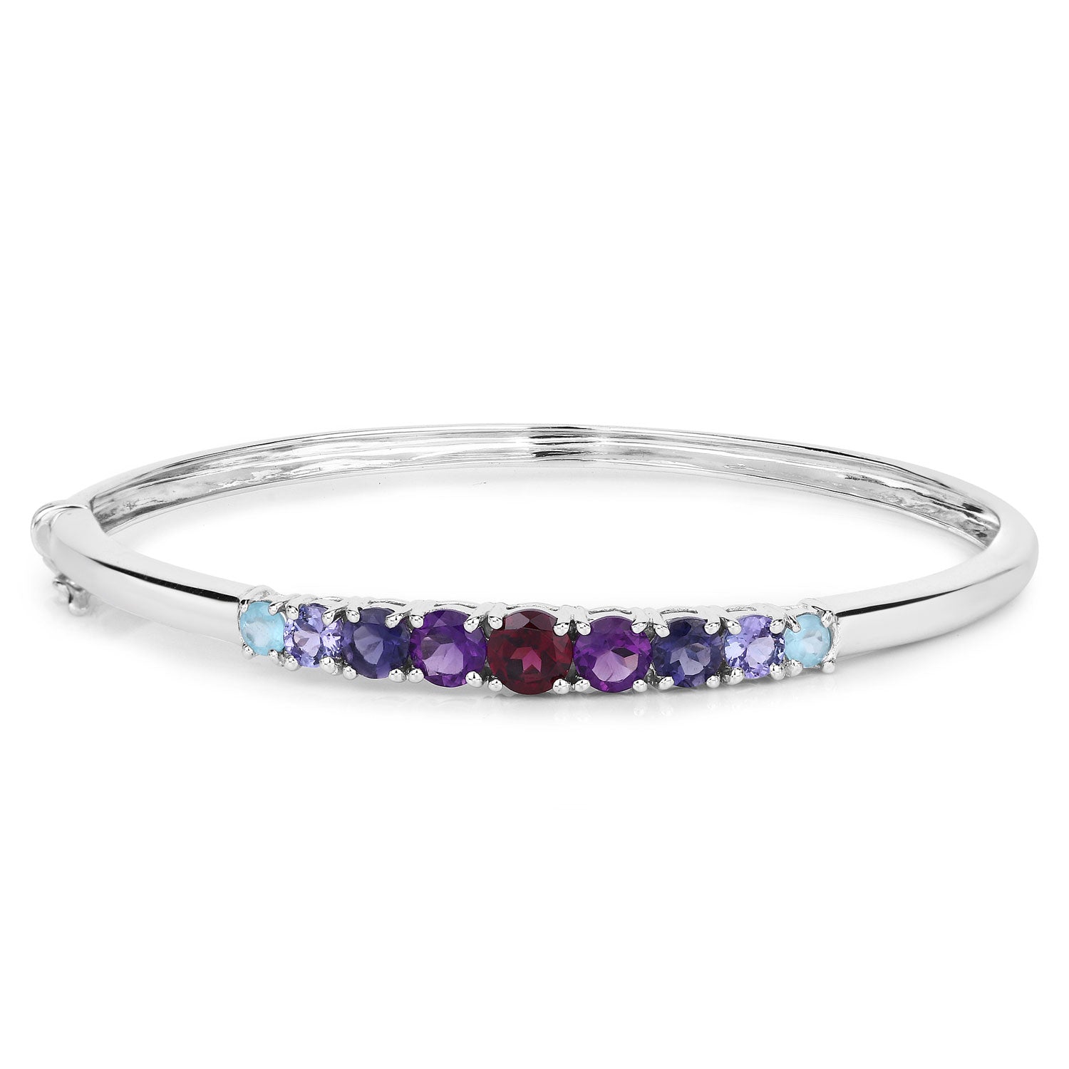 4.31 Cttw Round Black Multi Stones Rhodium over Silver Bangle Bracelet