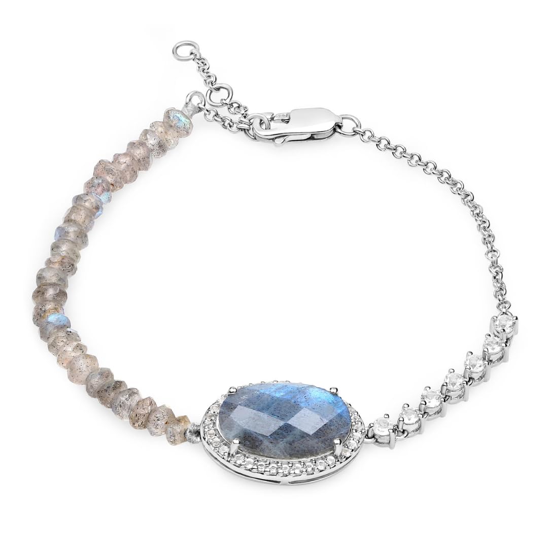 Labradorite and White Topaz Strand Tennis Bracelet Fine Color Jewels