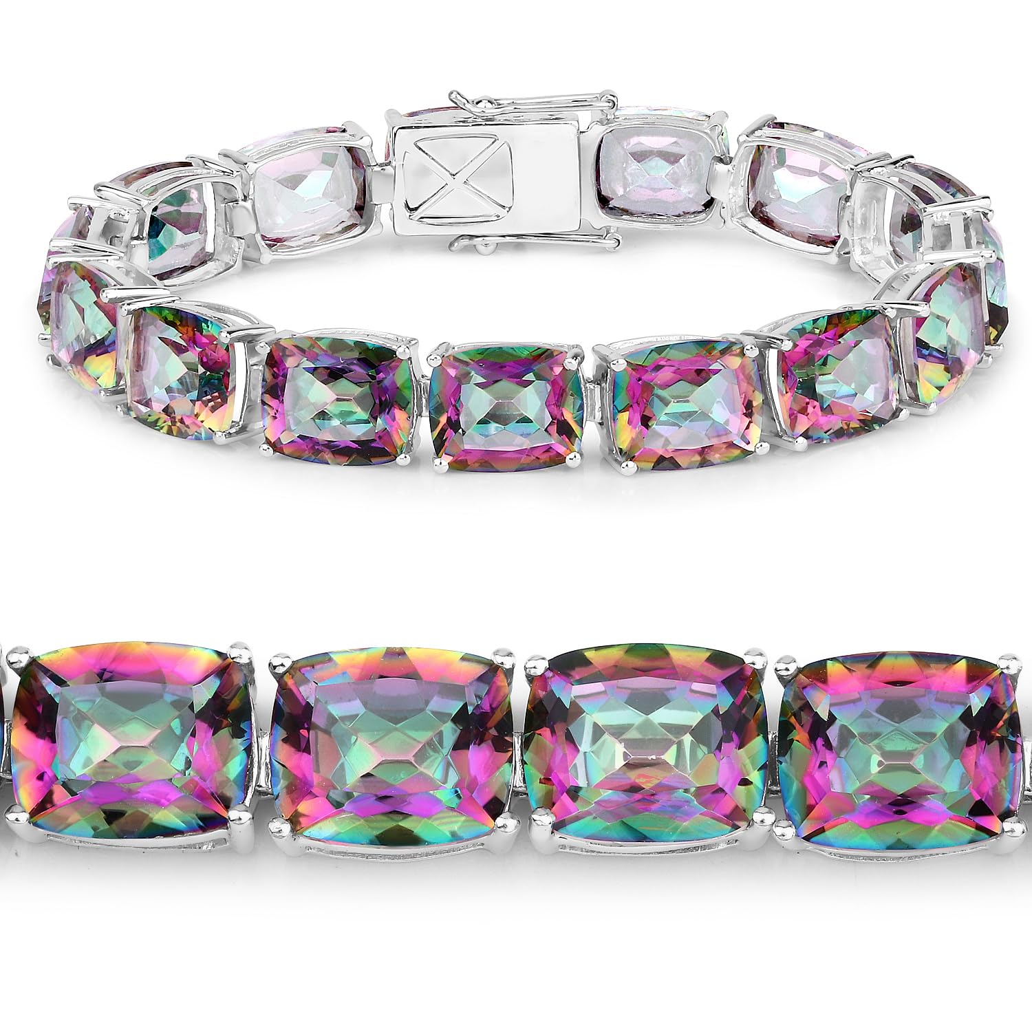 Natural Rainbow Quartz Tennis Bracelet Silver Fine Color Jewels