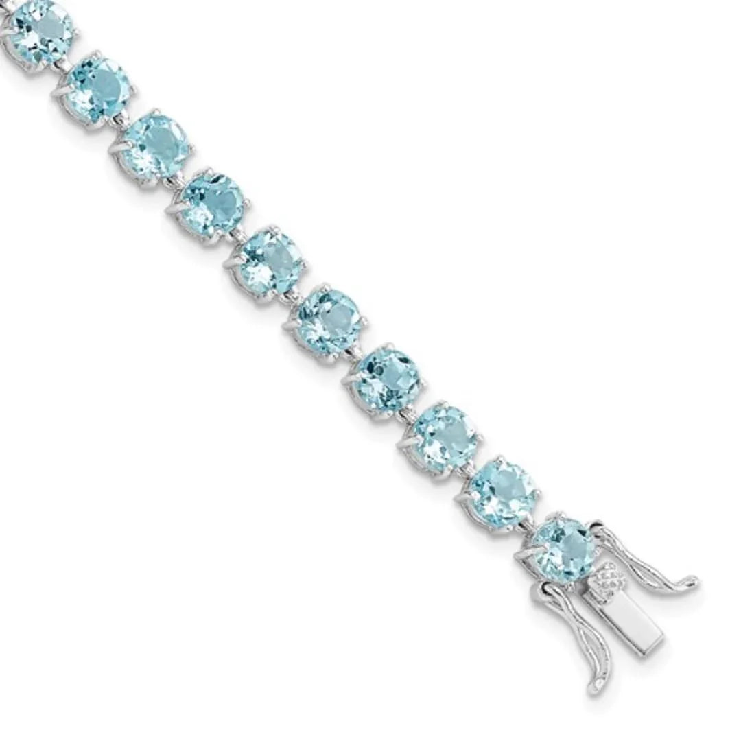 Round Shaped Blue Topaz Silver Bracelet Earrings & Necklace Jewelry Sets