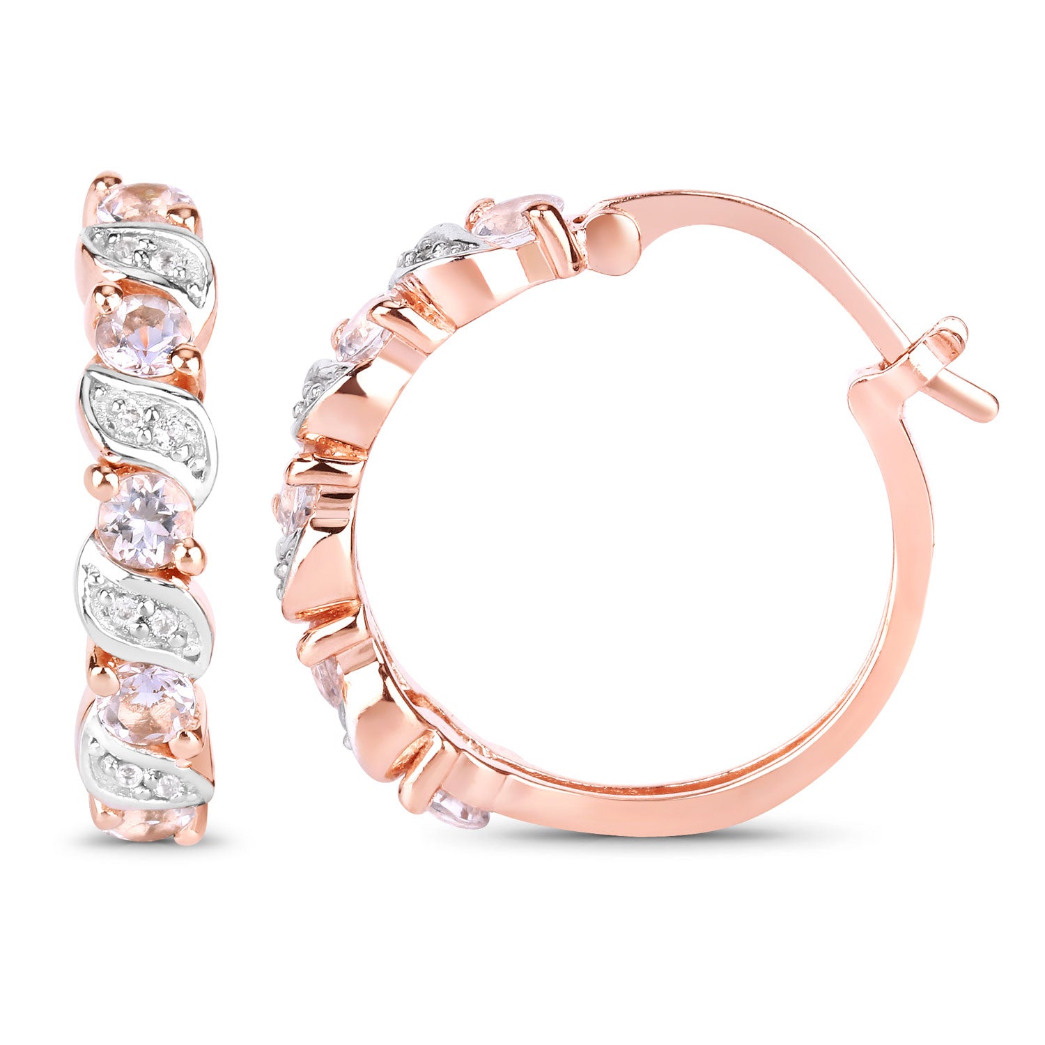 Rose Gold Genuine Morganite Hoop Earrings