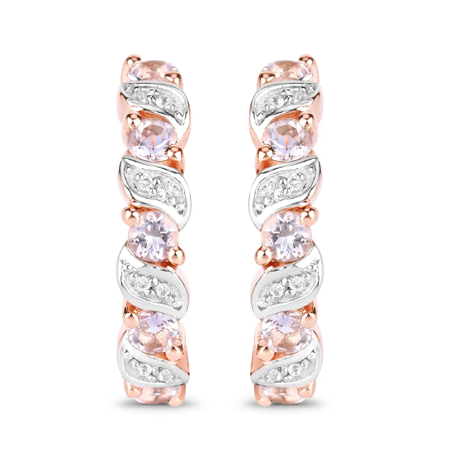 Rose Gold Genuine Morganite Hoop Earrings