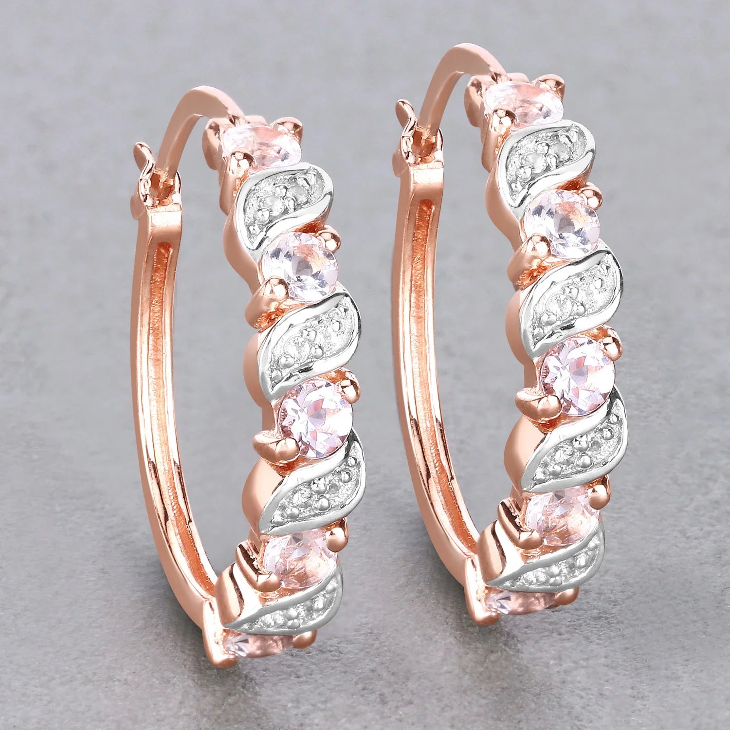 Rose Gold Genuine Morganite Hoop Earrings