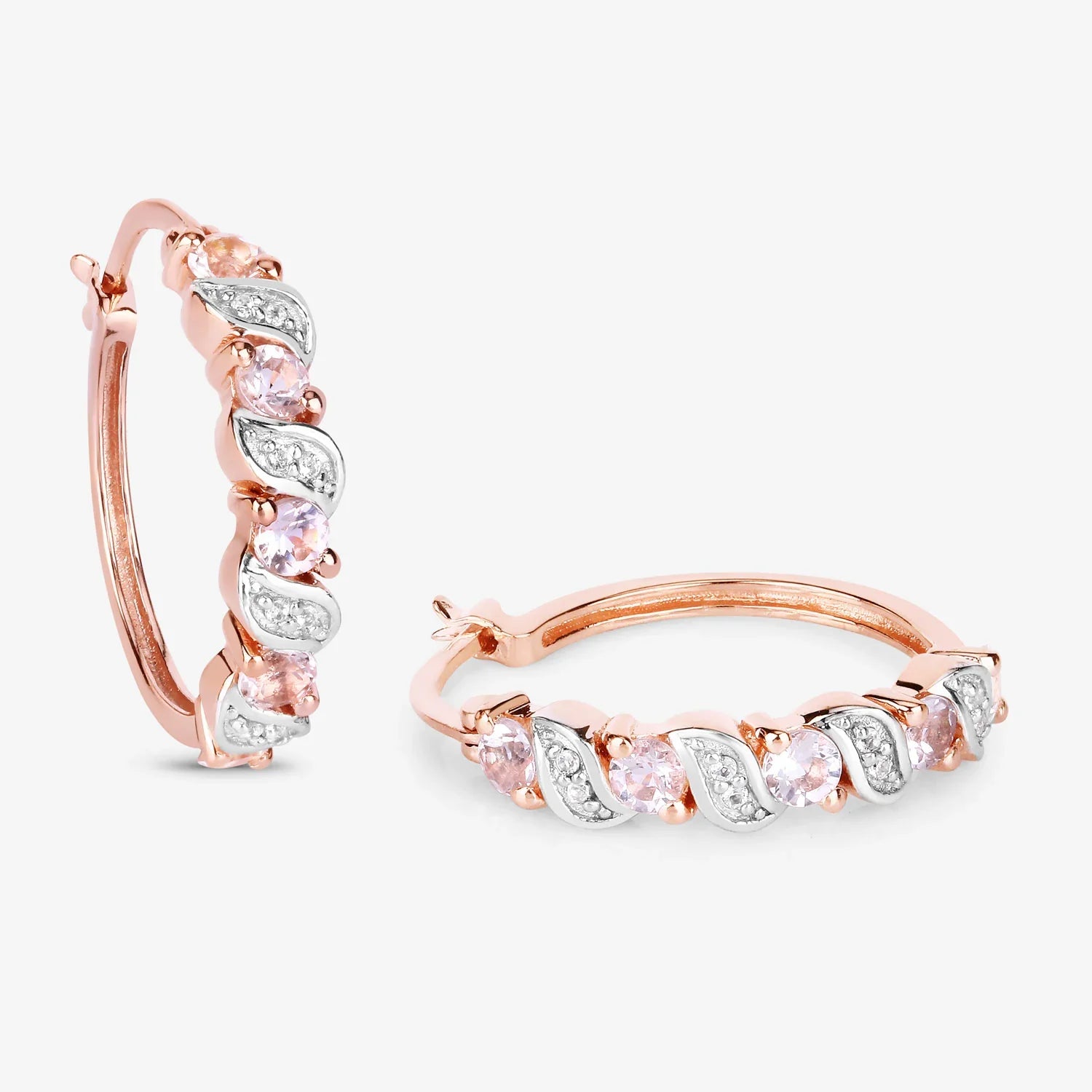 Rose Gold Genuine Morganite Hoop Earrings