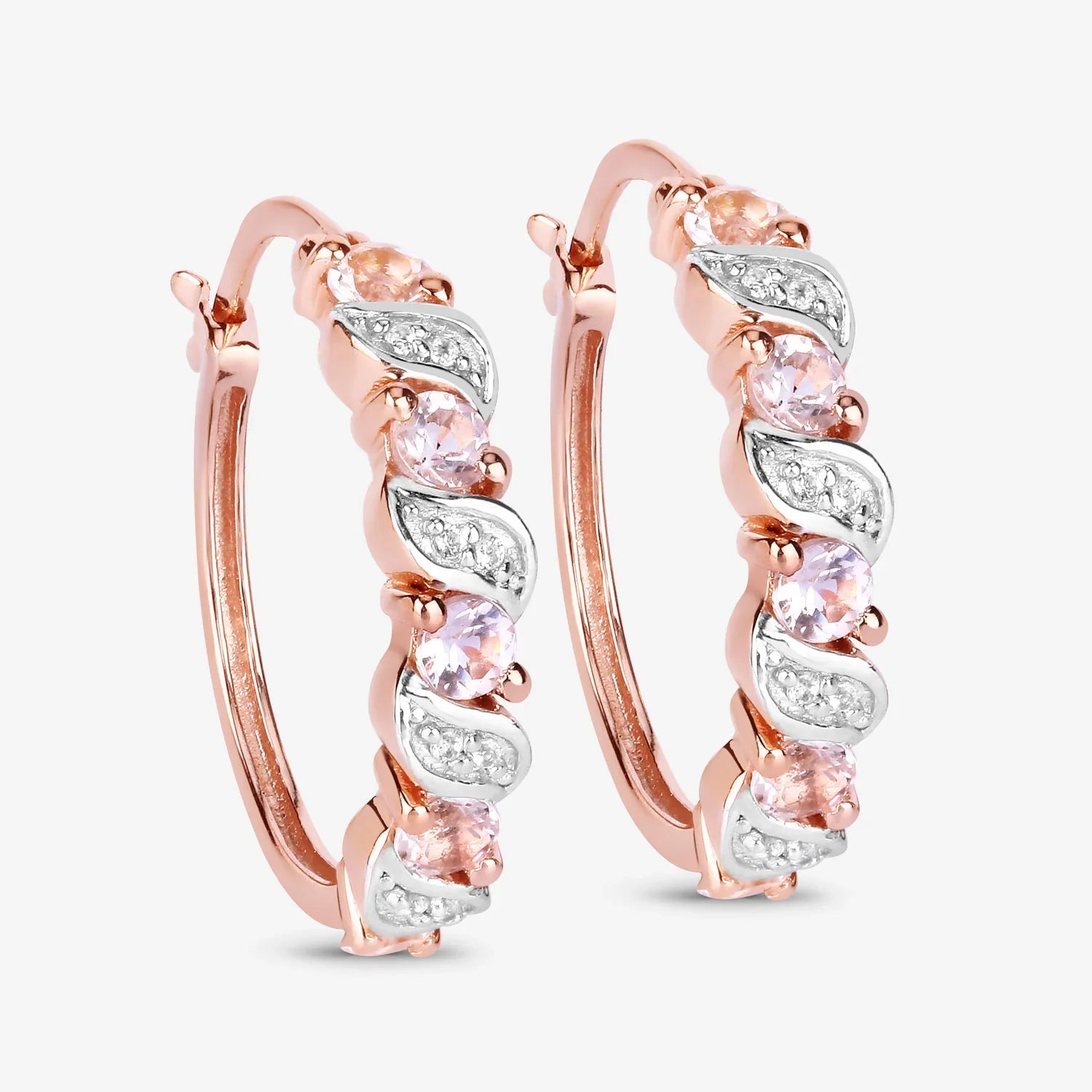 Rose Gold Genuine Morganite Hoop Earrings