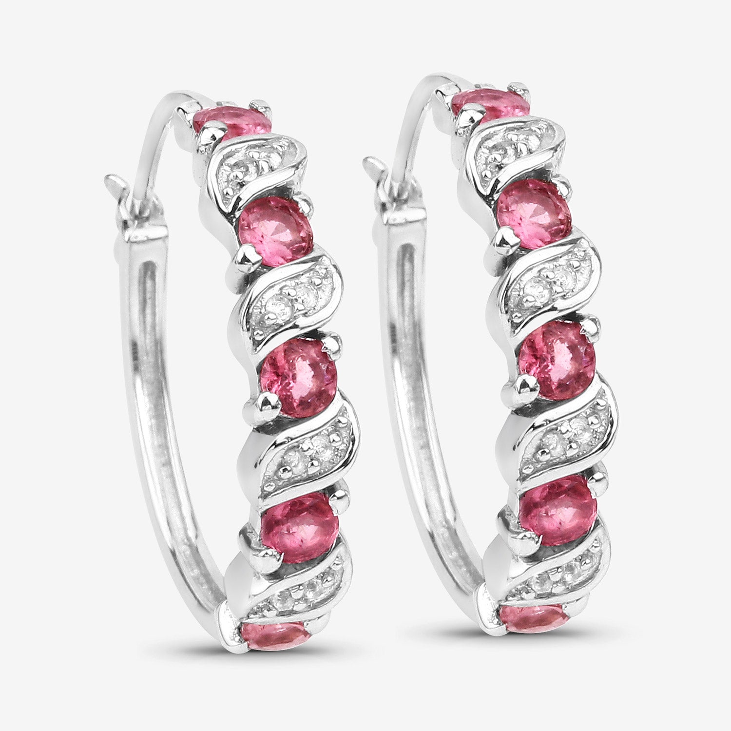 Genuine Pink Tourmaline Hoop Earrings