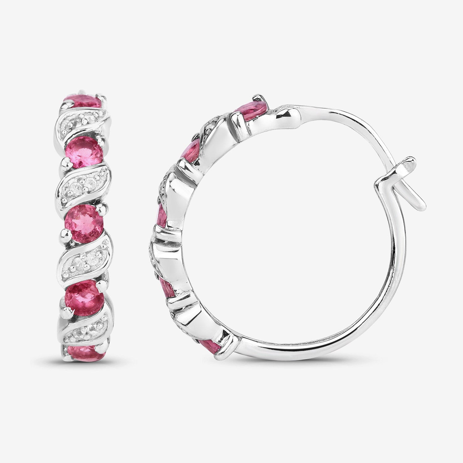 Genuine Pink Tourmaline Hoop Earrings