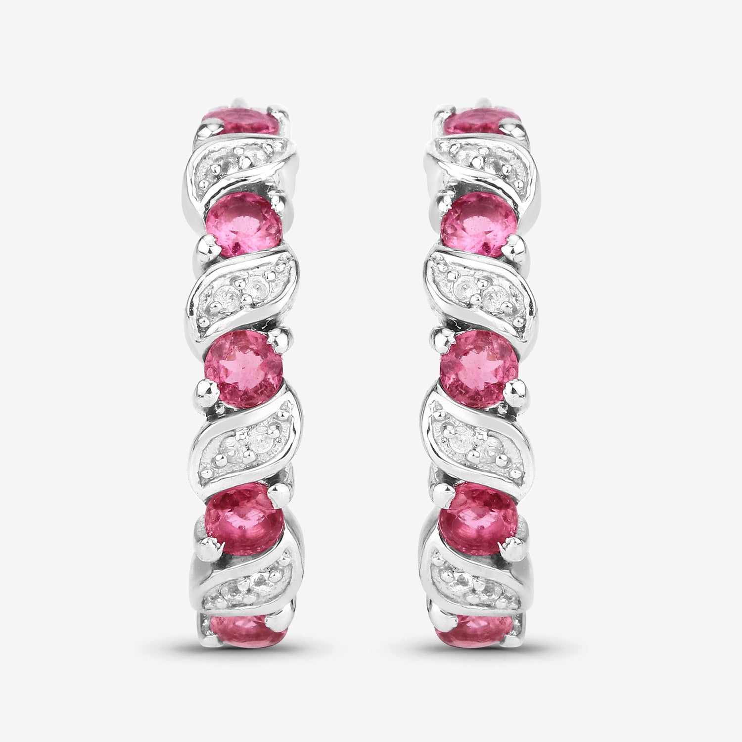 Genuine Pink Tourmaline Hoop Earrings