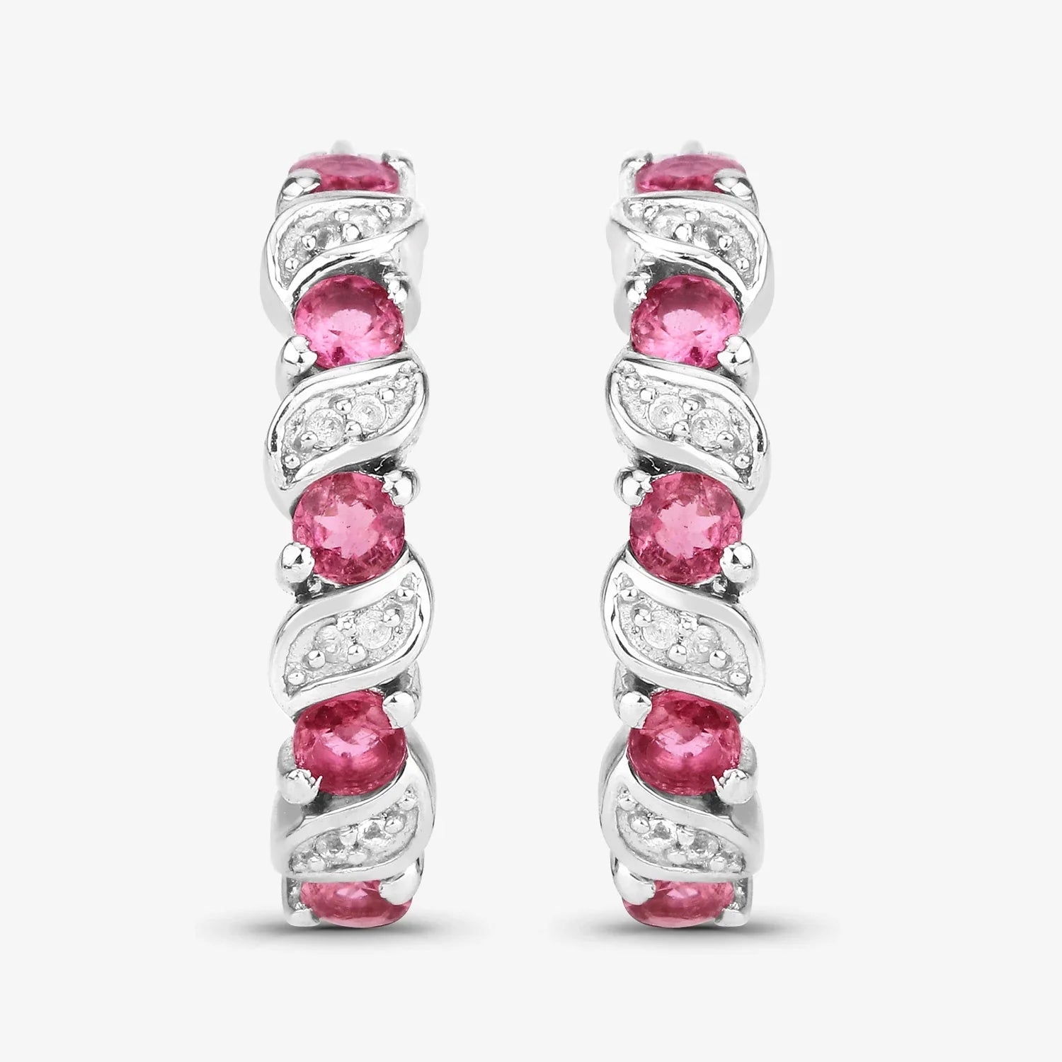 Genuine Pink Tourmaline Hoop Earrings