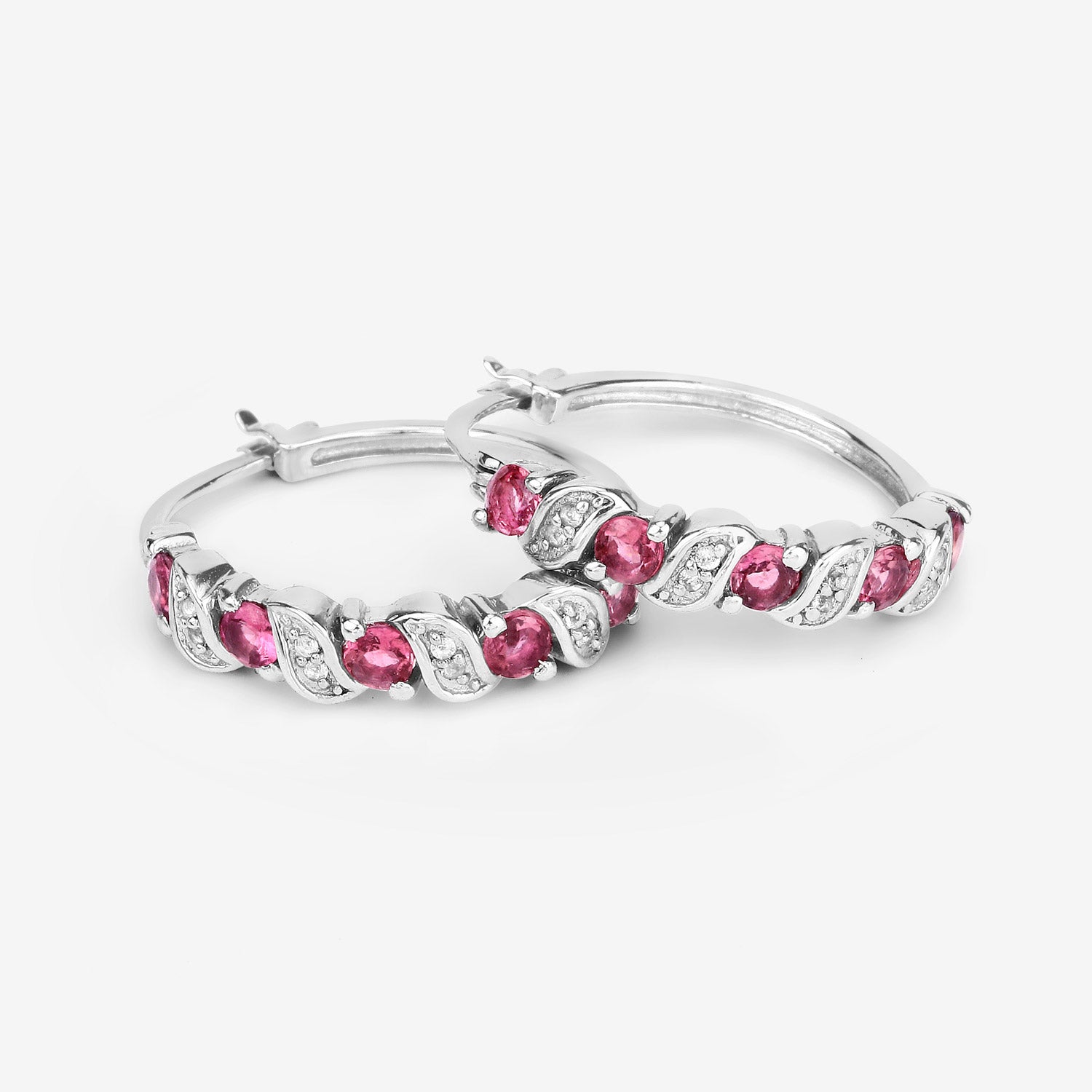 Genuine Pink Tourmaline Hoop Earrings