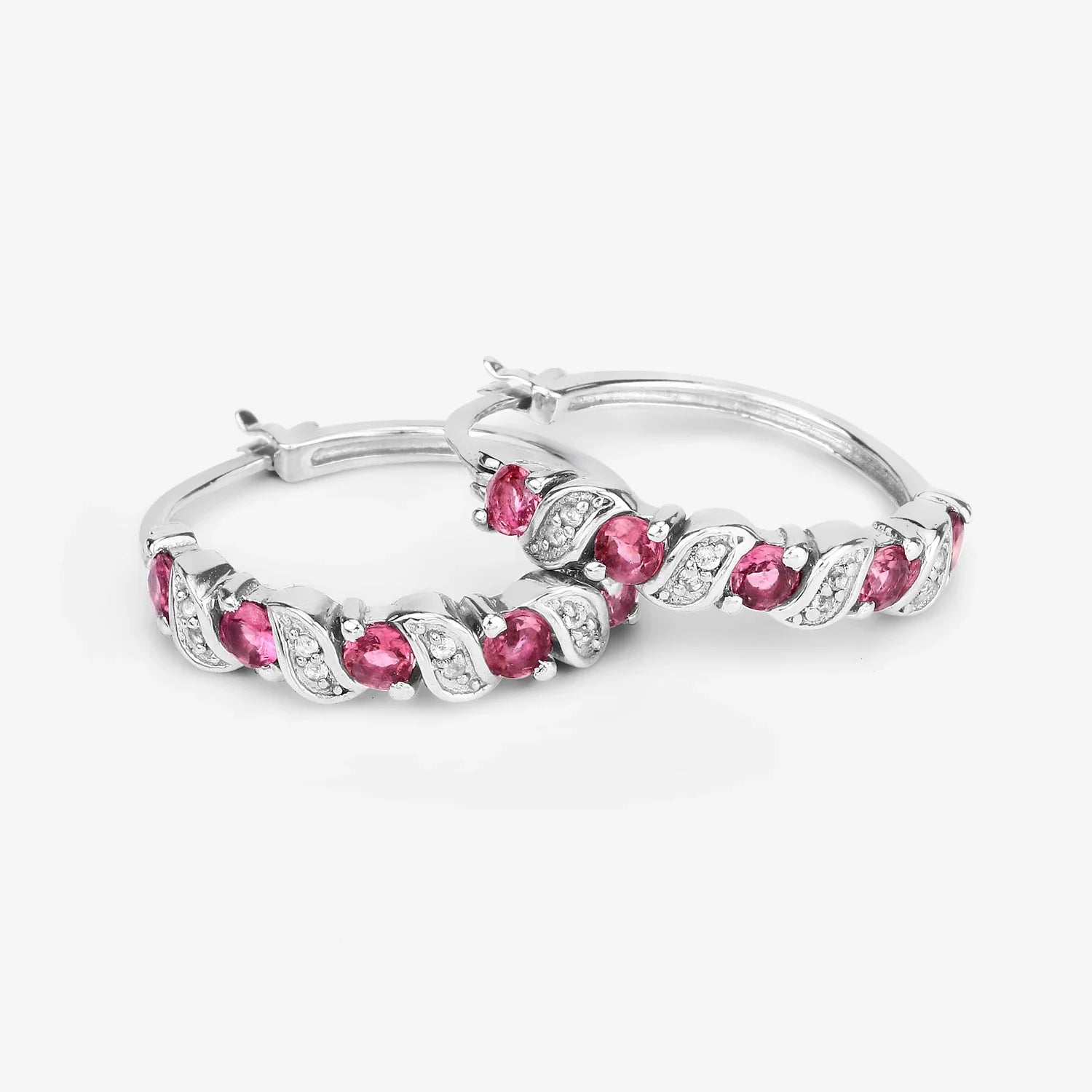 Genuine Pink Tourmaline Hoop Earrings