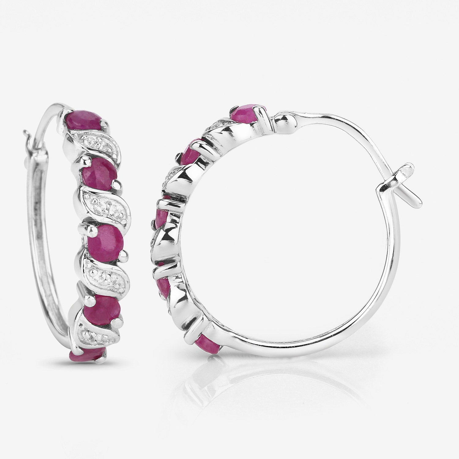 Genuine Pink Ruby Hoop Earrings