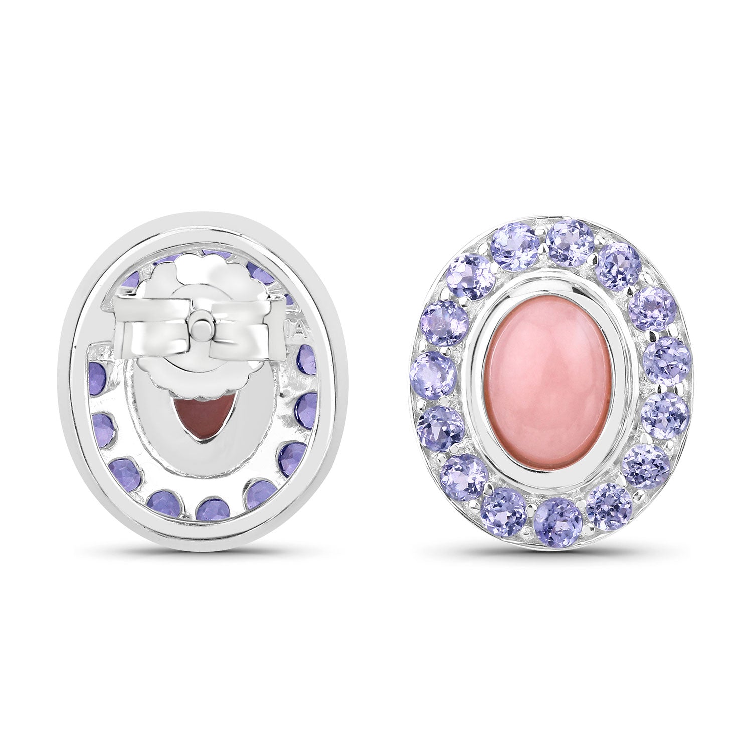 2.55 CTTW Oval Pink Opal and Tanzanite 925 Sterling Silver Earrings
