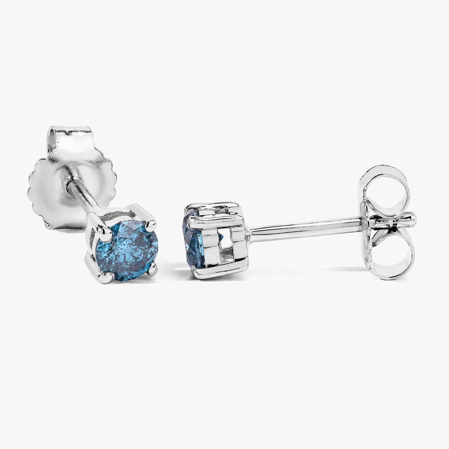0.57 Cttw Round Teal Blue Diamond Rhodium Plated Silver Stud Earrings
