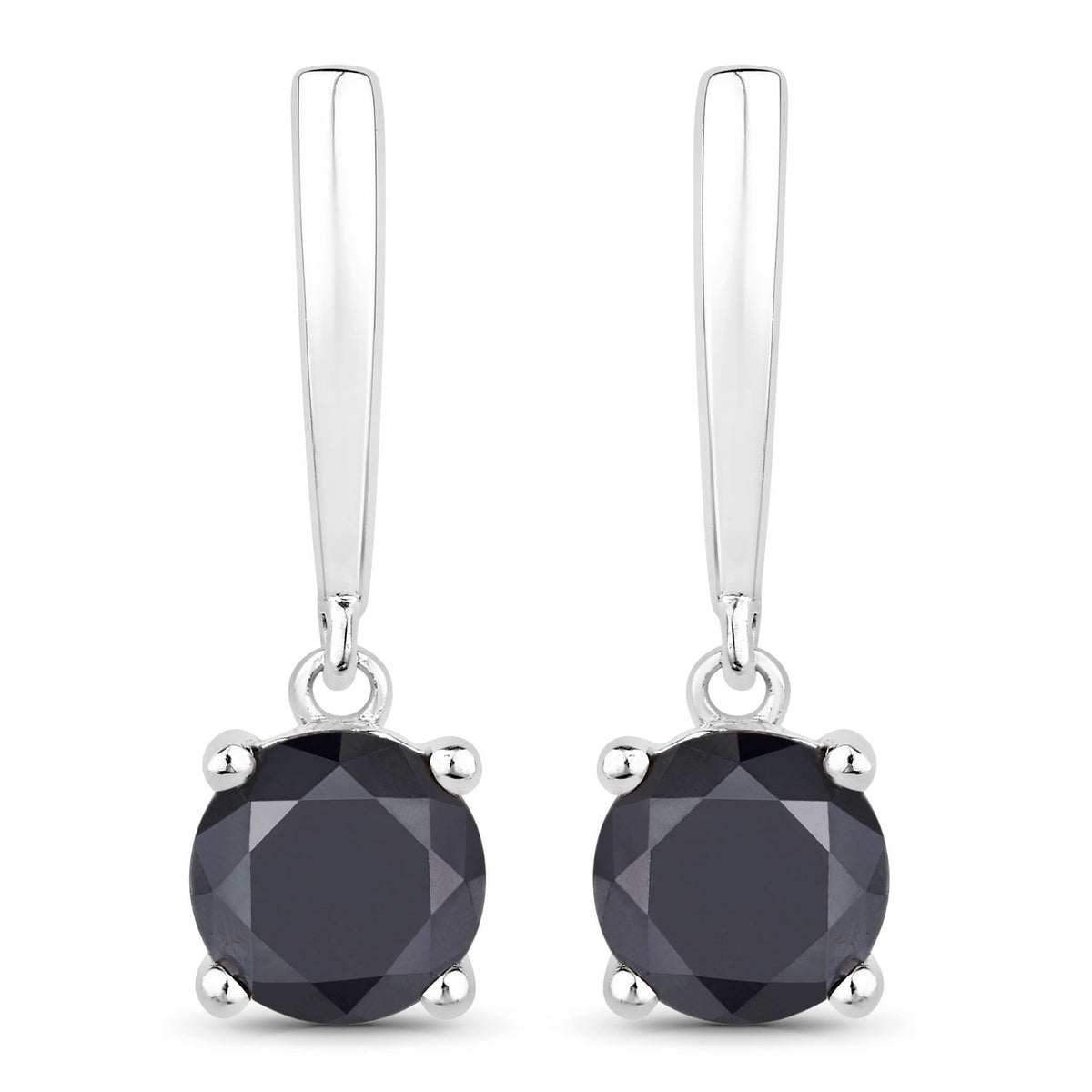 3.04 Cttw Round Black Diamond Rhodium over Silver Solitaire Drop Dangle Earrings
