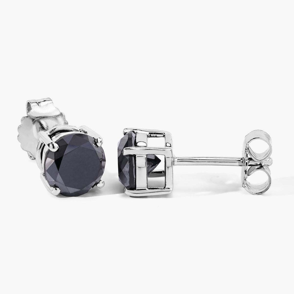 3.04 Cttw Round Black Diamond Rhodium over Silver Averel Solitaire Stud Earrings