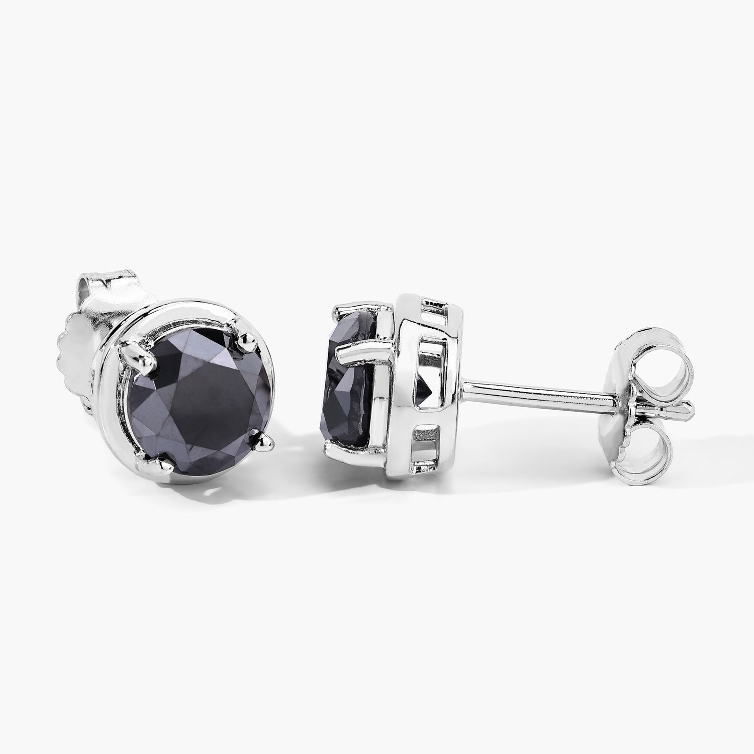 3.16 Cttw Round Black Diamond Rhodium over Silver Solitaire Stud Earrings