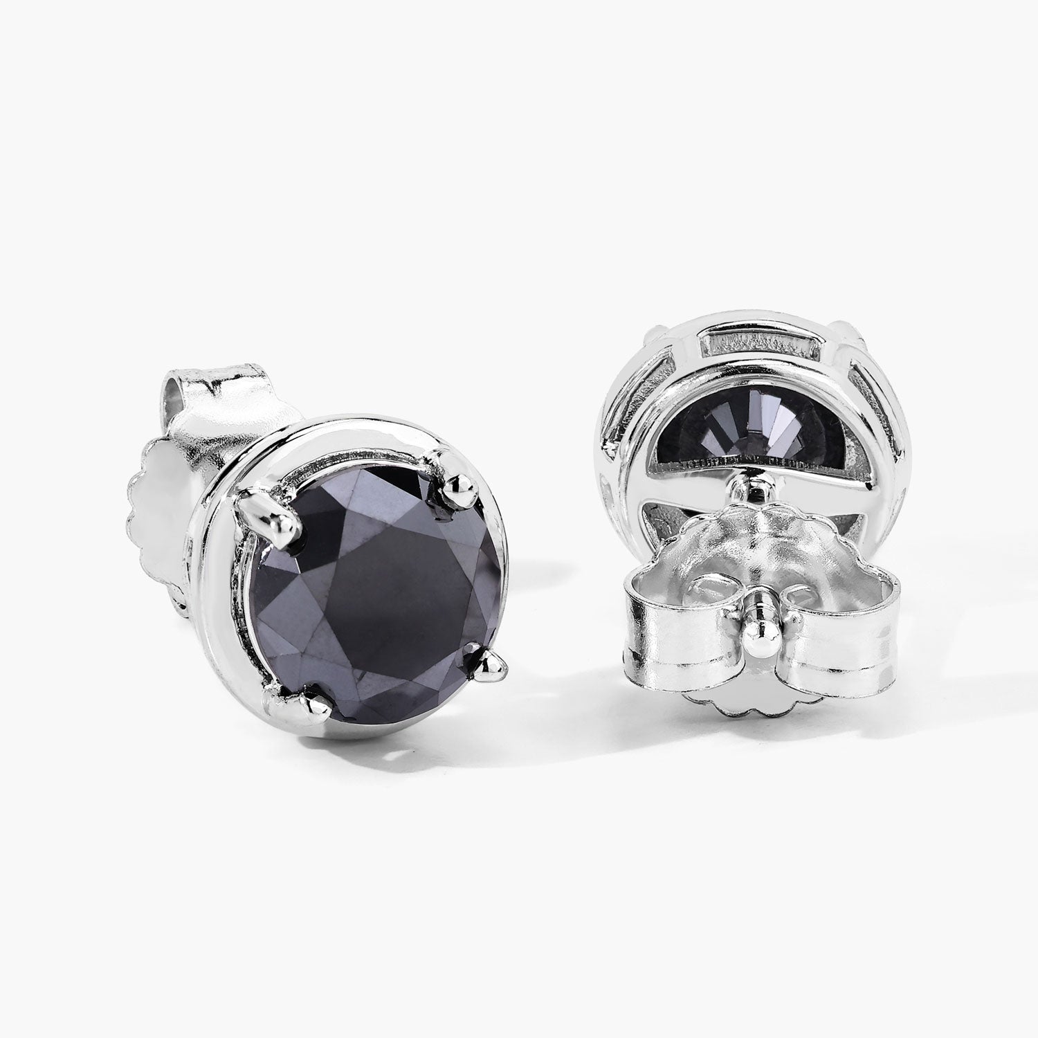 3.16 Cttw Round Black Diamond Rhodium over Silver Solitaire Stud Earrings