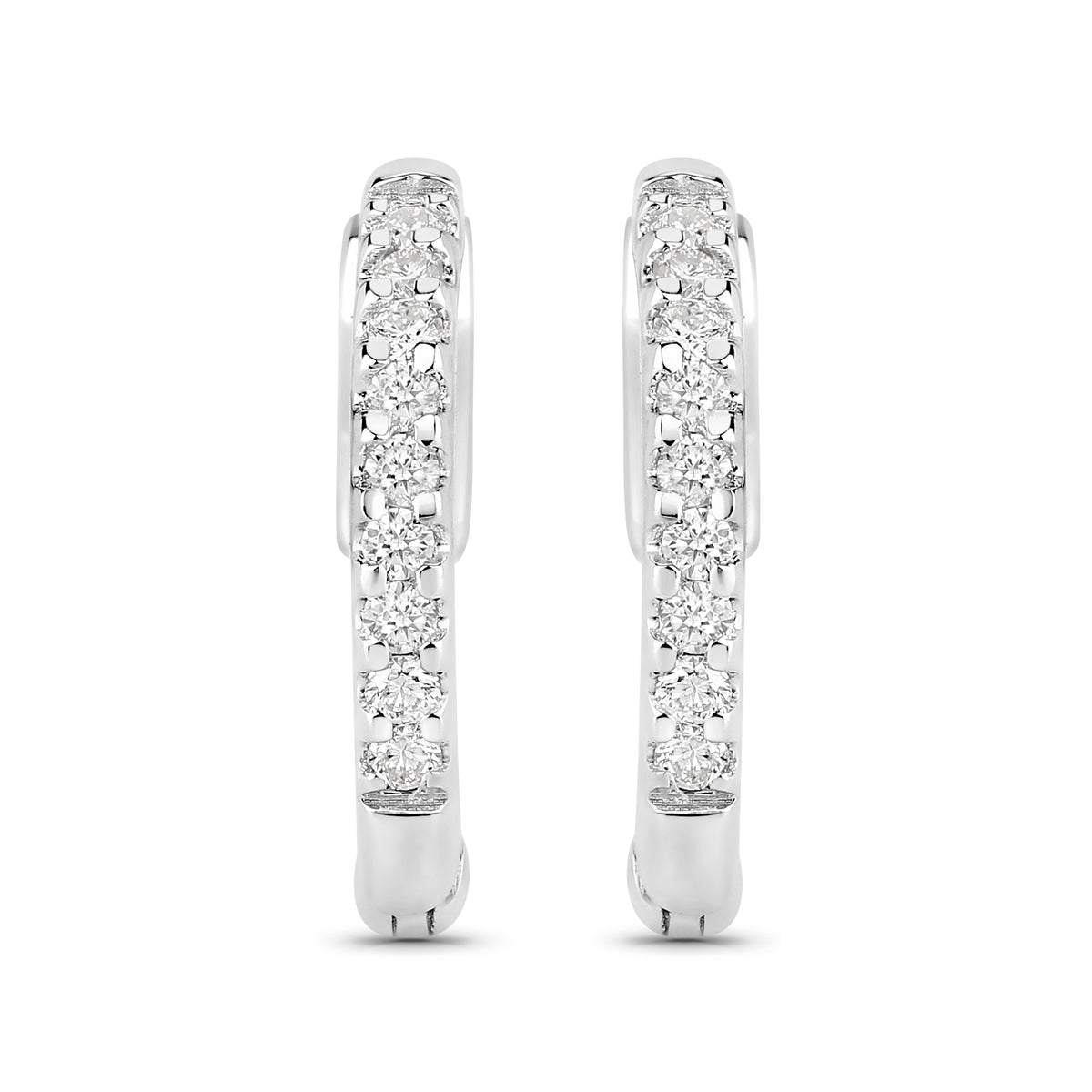0.27 Ctw Round White Lab Created Diamond Sterling Silver Pave Hoop Earrings