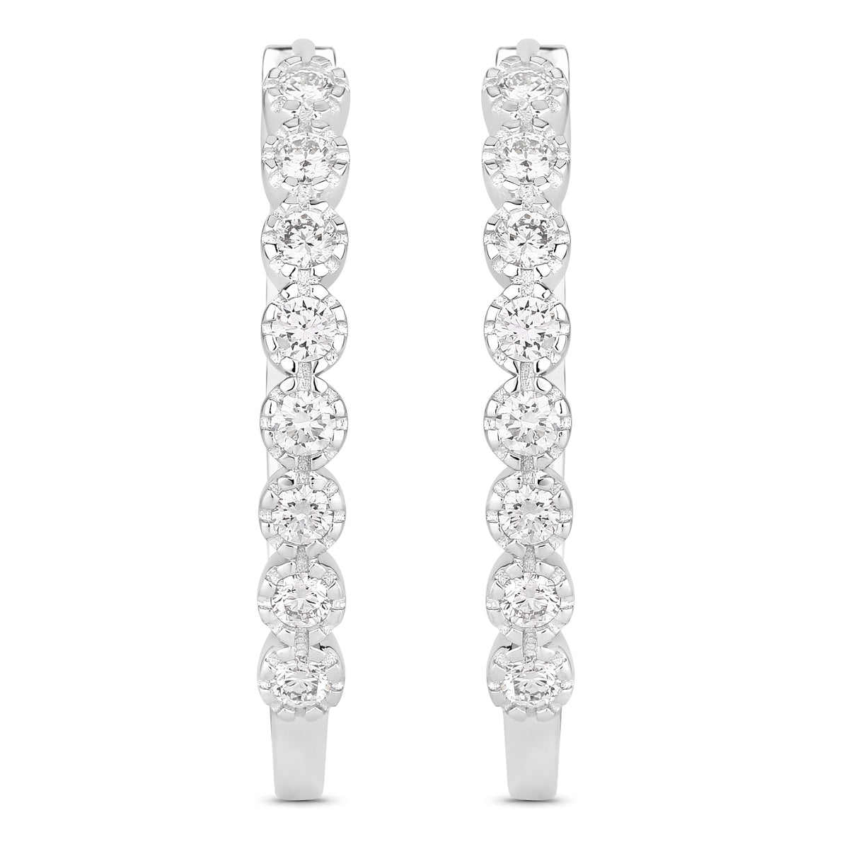 1.76 Ctw Round White Lab Created Diamond Bezel Sterling Silver Oval Hoop Earrings