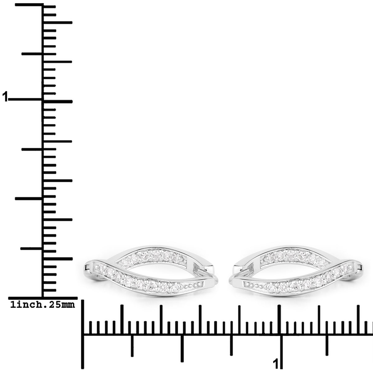 0.48 Ctw Round White Lab Created Diamond Sterling Silver Curved Wave Hoop Earrings