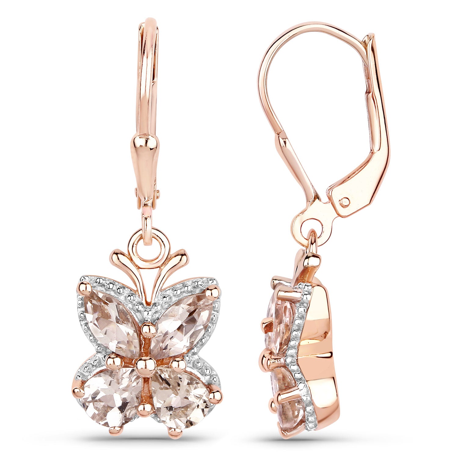 Genuine Peach Morganite Silver Earrings