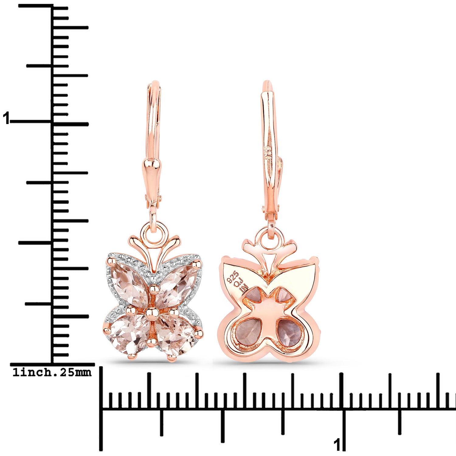 Genuine Peach Morganite Silver Earrings