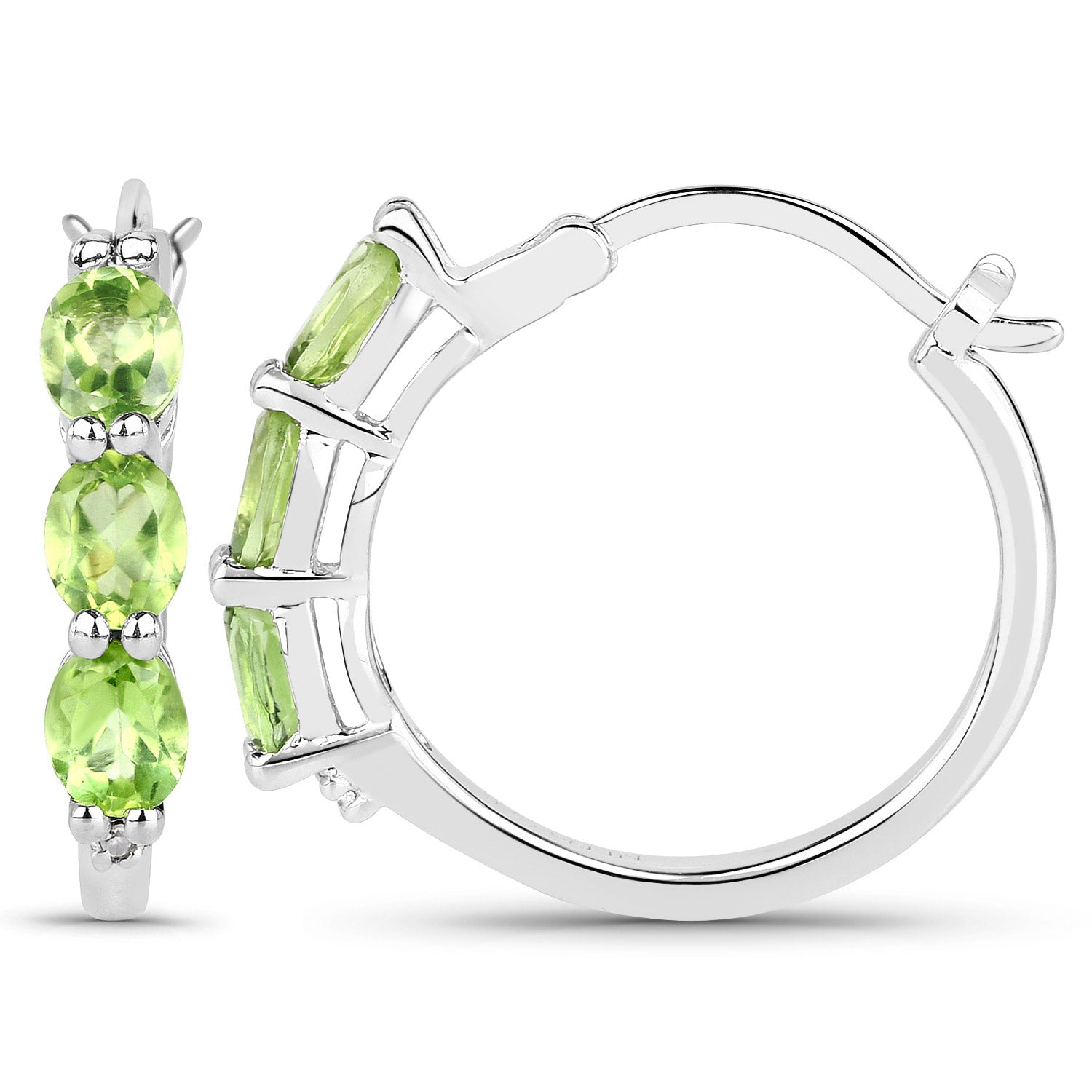 Genuine Green Peridot and Diamond Hoop Earrings