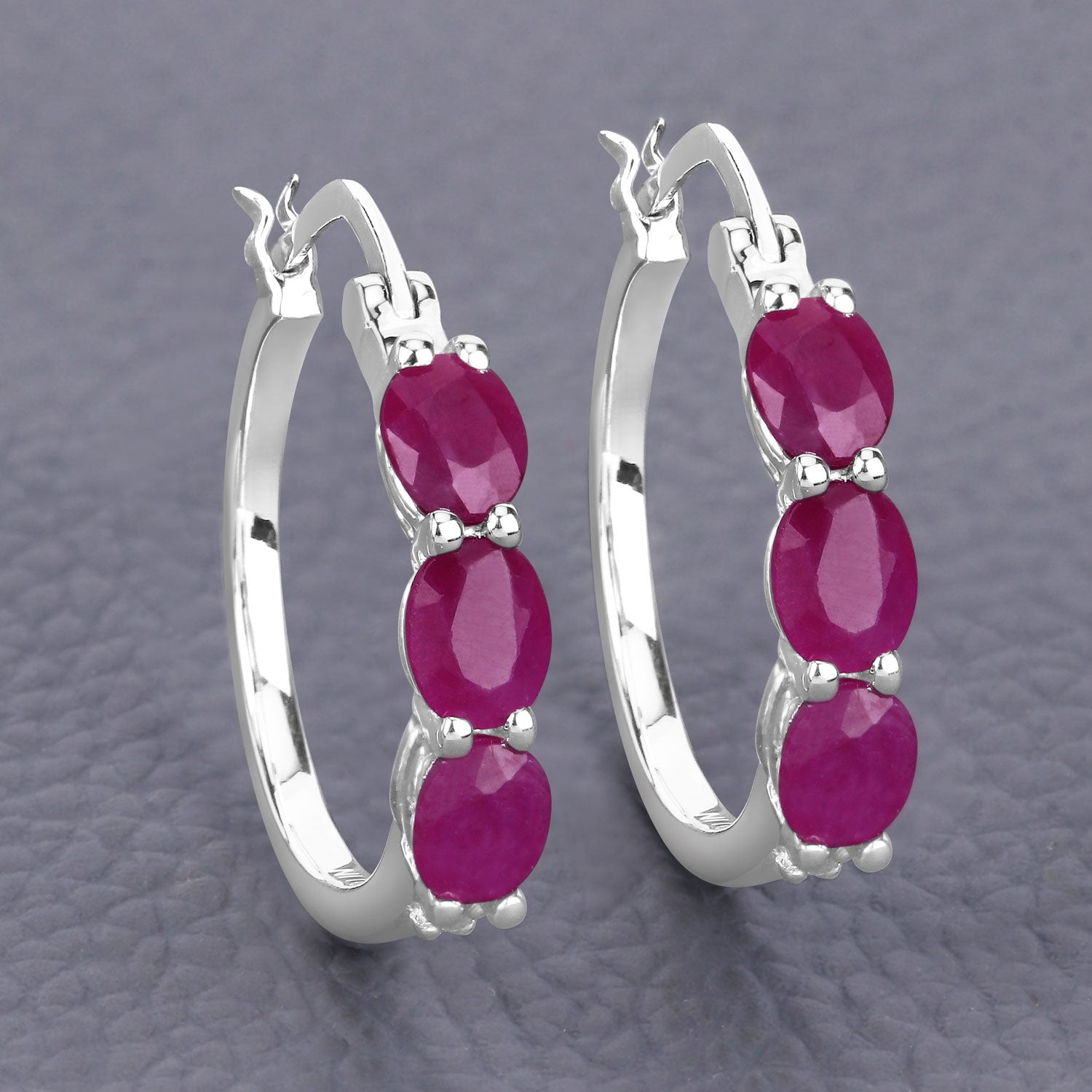 Genuine Pink Ruby and Diamond Hoop Earrings