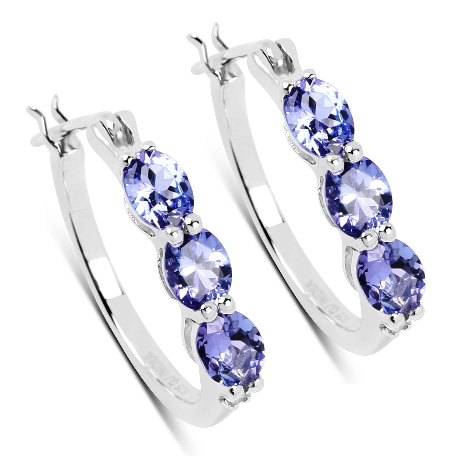 Genuine Tanzanite Diamond 3 Stone Earrings