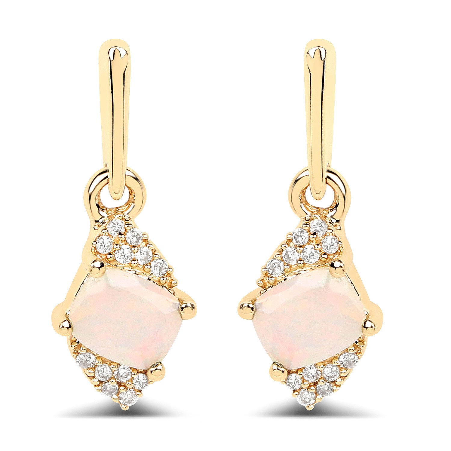 Genuine 14k Gold Opal Diamond Dangle Earrings