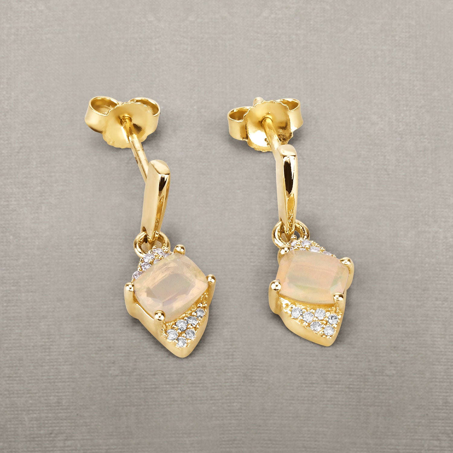 Genuine 14k Gold Opal Diamond Dangle Earrings