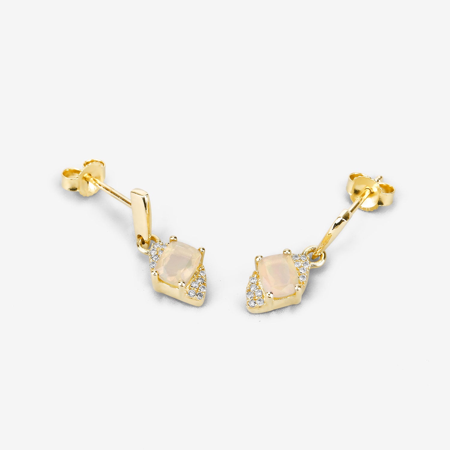Genuine 14k Gold Opal Diamond Dangle Earrings